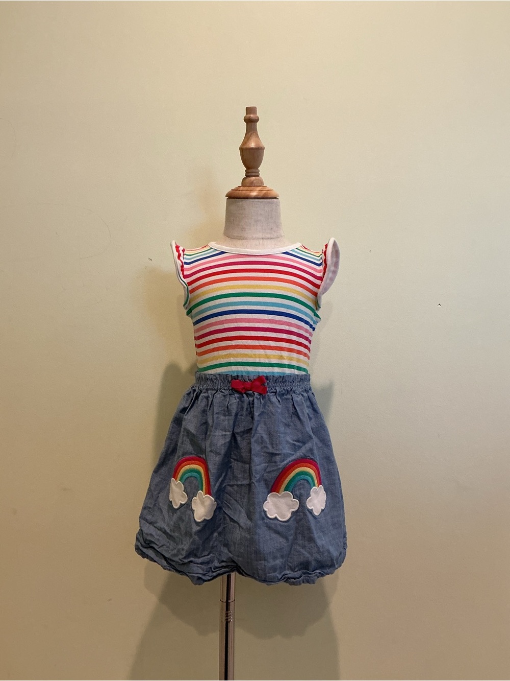 Gymboree Rainbow Stripe Top and Denim-Look Skirt Dress